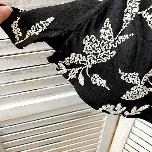 J LAXMI | Vintage 80’s Beaded Draped Sequin Sheer Black Blouse Top - Picture 9 of 9